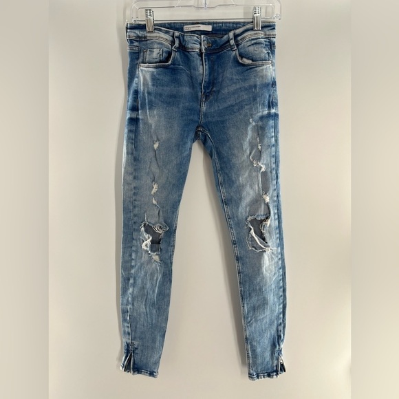 Zara Denim - ZARA TRAFALUDO DENIM MAKER DESTROYED RIPPED ZIP HEM BOTTOM 06